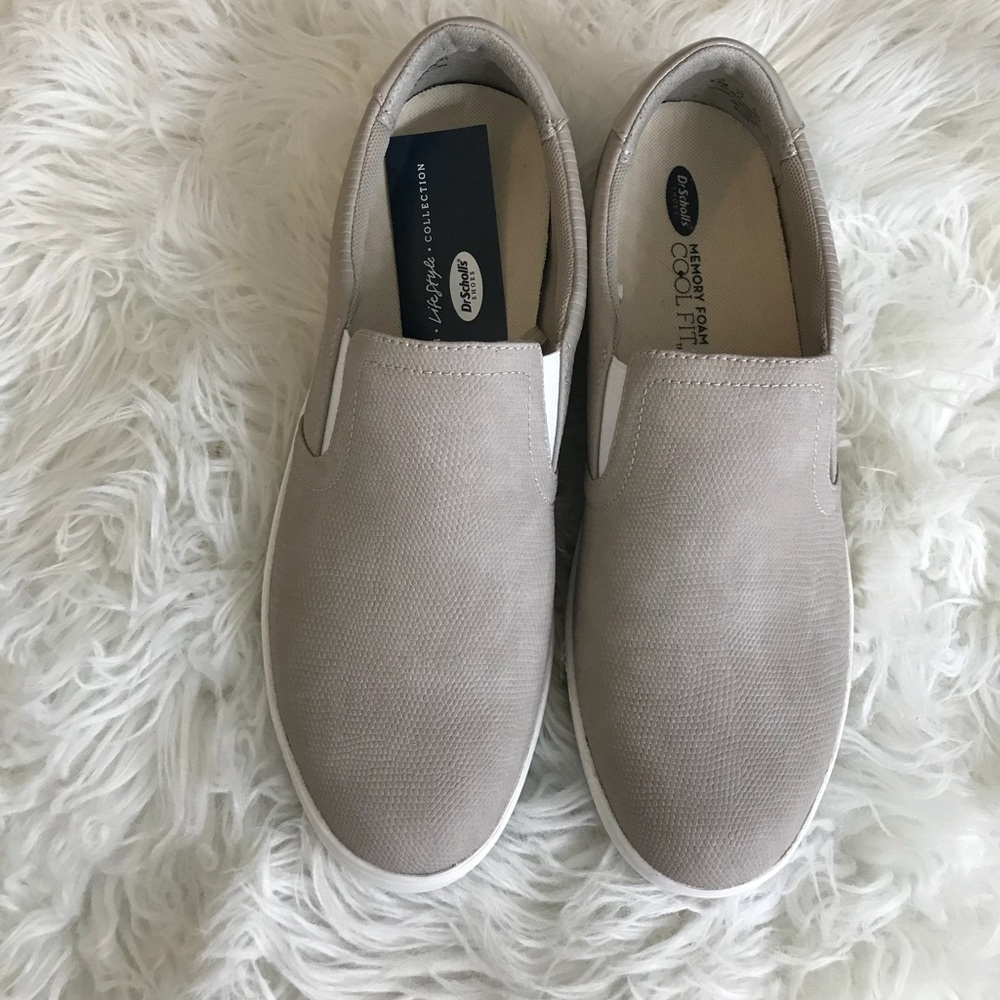 Tan/grey slip on shoes